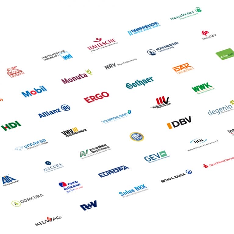 Eine Sammlung von Versicherungslogos. Symbolisch für die besten Konditionen, die man als maxXse-Partner erhält.